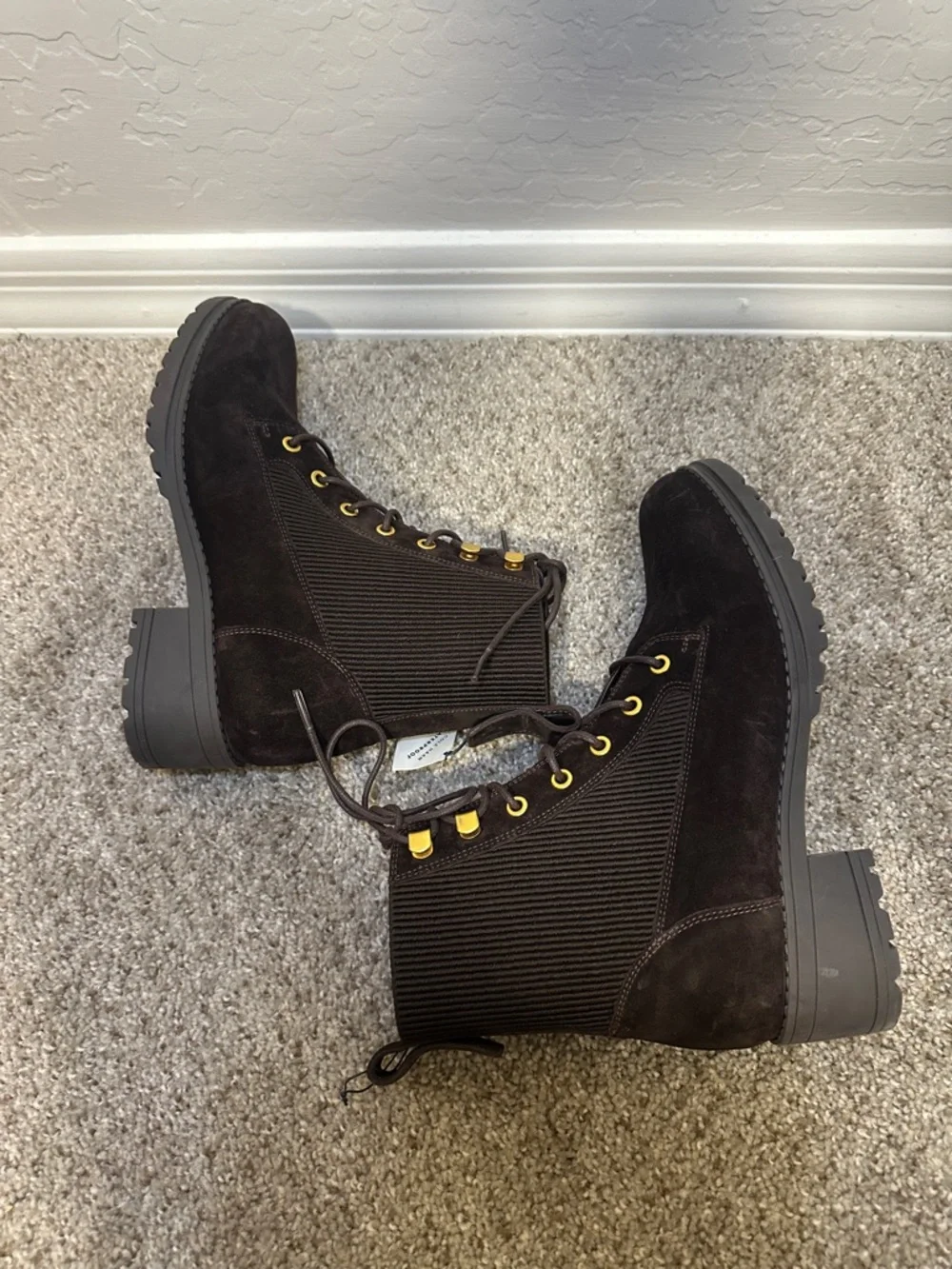 Cole Haan NEW Chocolate Brown Suede Waterproof Lace Up Combat Boots Size 8.5